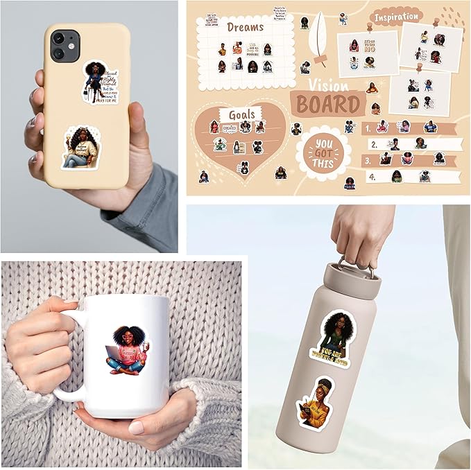 Black Girl Affirmation Stickers, 100 Pcs Vision Board Supplies for Women, Inspirational Black Girl Magic Sticker Decals for Journals Planners Scrapbook DIY Vision Board Kit for Adults & Teens