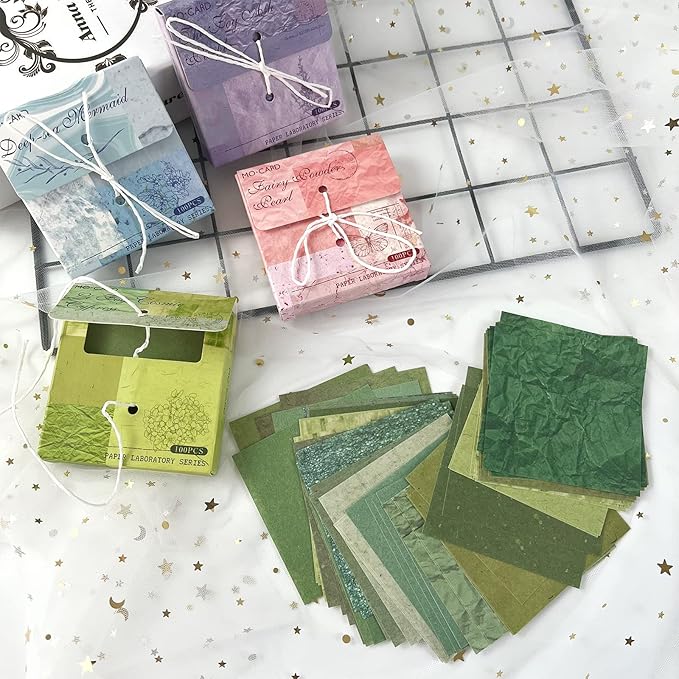 400 PCS Vintage Scrapbook Paper - Multi-colored (Pink, Gray, Blue, Green) - 3.15 x 3.15 Inch Square Glossy Paper - Decorative Paper Supplies for Scrapbooking, Crafts