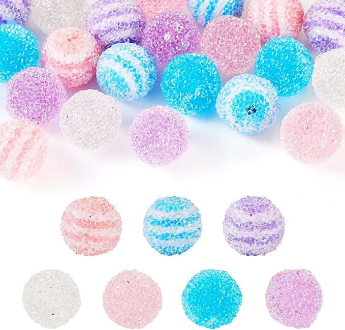 FASHEWELRY 21Pcs Acrylic Gummy Candy Beads 16mm Round Sugar Beads Bubblegum Beads 7 Colors Chunky Disco Ball Beads for Beadable Pen Bracelet Necklace Jewelry Making