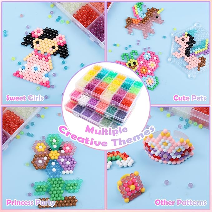 9000 pcs non-iron fuse beads kit, 72 colors, 5mm spray-activated beads with pegboards & accessories for kids diy crafts and art gifts