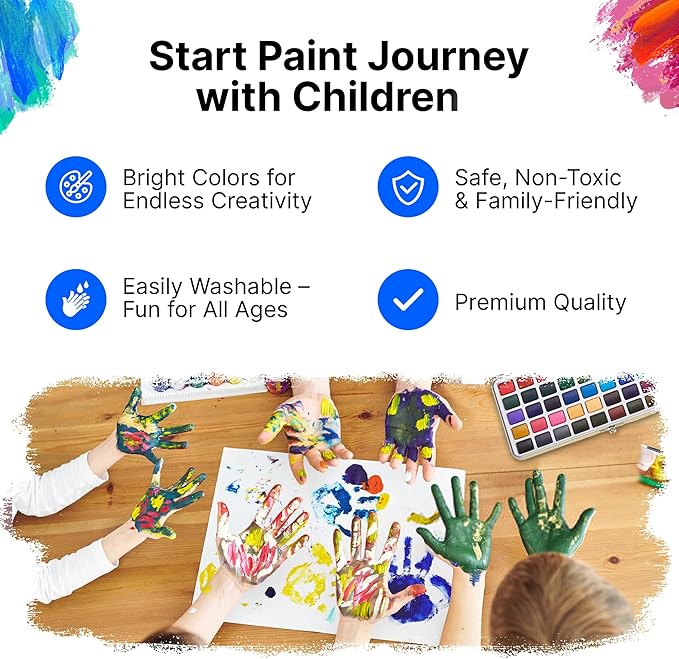 Watercolor Paint Set of 50 Colors - Washable Painting Kit with 7 Brushes, Water Brush Pen, Palette & Carrying Case - Portable Art Supplies for Kids & Adults - Non-Toxic Travel Watercolor Kit