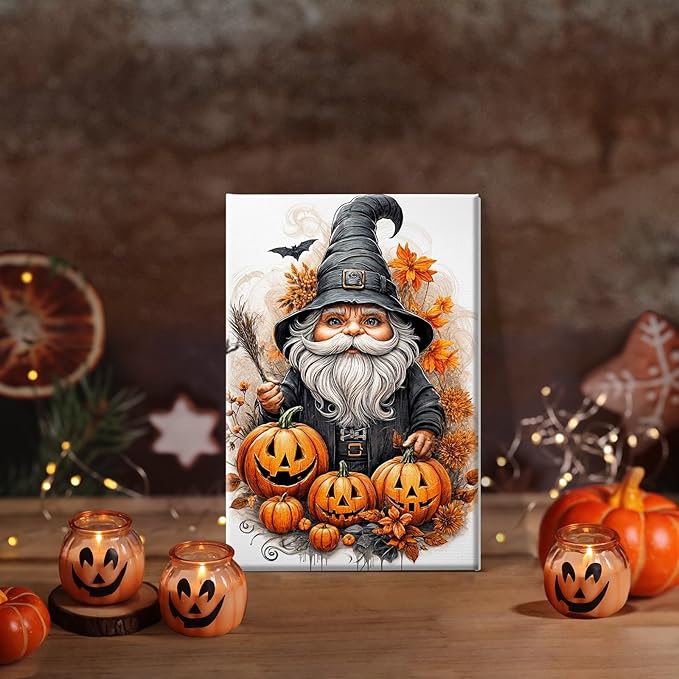 JOOZ Paint by Numbers Kit for Adults with Frame Gnome Paint by Number with Easel Halloween Adult Paint by Number Kits Framed Canvas DIY Oil Painting Kits for Ideal Gift Home Wall Decor 8x12 Inch