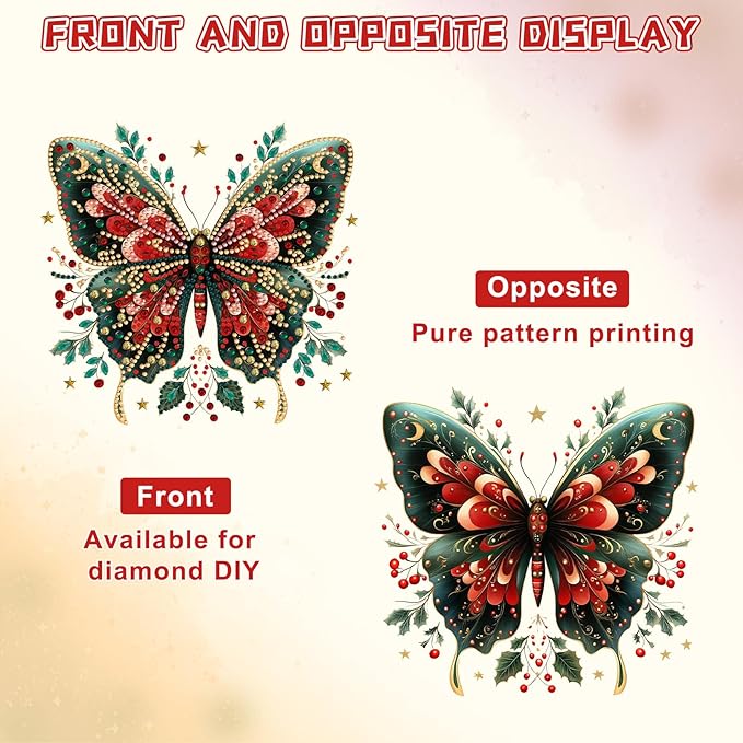 KEYIFA Butterfly Diamond Painting Kit, DIY Butterfly Diamond Art for Adults, Diamonds Painting Pendant Special Shaped Rhinestone Window Hanging Ornaments Home Garden Wall Door Decoration, 20cm Width
