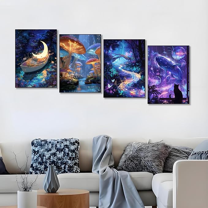 Muzagroo Art Magic Dream World Diamond Art Kits for Adults, 5D Diamond Paintings Kits for Beginners Hand Crafts, DIY Gem Art Kits Diamond Dot Kits Diamond Art Paintings 12x16inches 4PCS (Dream World)