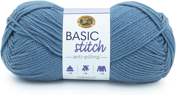 Lion Brand Yarn Basic Stitch Anti-Pilling Yarn for Crocheting, Knitting, and Crafts, Stonewash, 1 Pack
