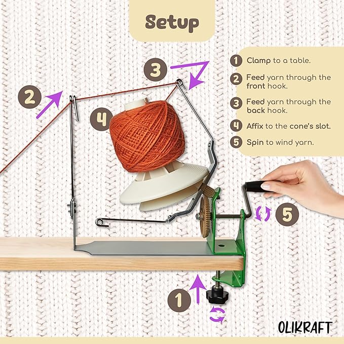 Olikraft Large Yarn Winder Large Capacity 10-16 oz - Hand Operated Metal Jumbo Yarn Winder - Durable Crochet Tools & Accessories