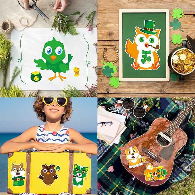 24 sheets st patrick's day stickers mix and match make a face animal stickers st patrick's day party favor supplies, art and craft