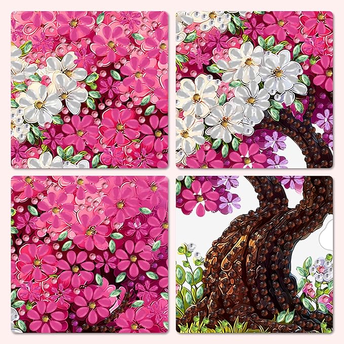 MXJSUA Flower Tree Diamond Art Hanging Kits for Adults Beginners, DIY Acrylic Special Shaped Crystal Flowers Diamond Gem Art Pendant Drills Painting Ornament for Home Wall Decor and Gift