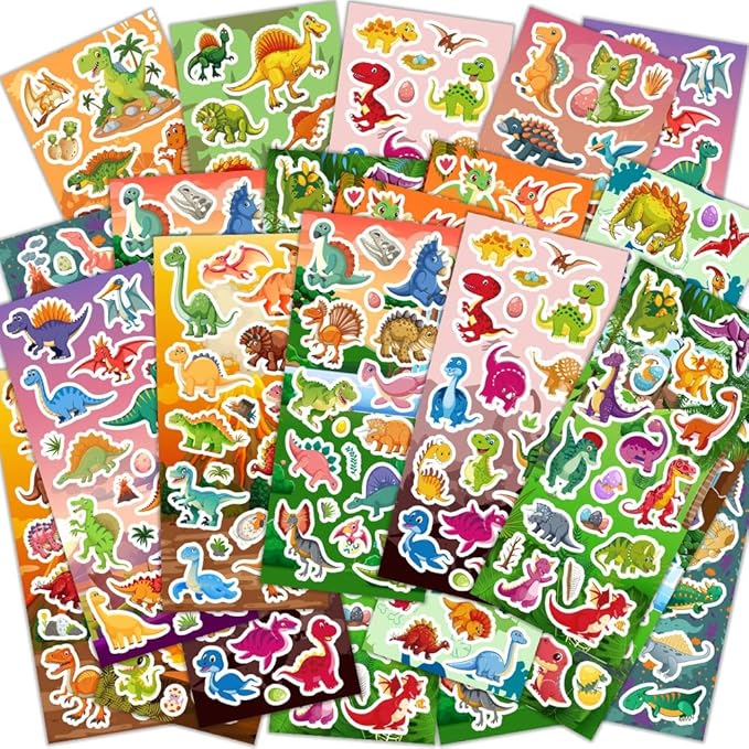 36 sheets dinosaur stickers for kids, 600+ cute dino stickers for scrapbooking, teachers rewards, goodie bag stuffers, birthday prizes