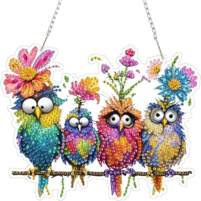 pudinbs Diamond Art Kit for Adult, 5D Diamond Art Painting Window Pendants Home Garden Wall Hanging Kits Hanging Ornament, DIY Acrylic Double Sided Ornaments (Bird)
