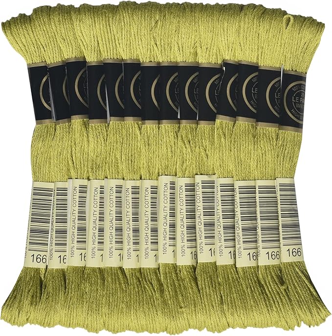 LE PAON Embroidery Floss, 14-Pack Six Strands 100% Long Staple Cotton Embroidery Thread, 8.7-Yard，Color Number：166,Lime Green