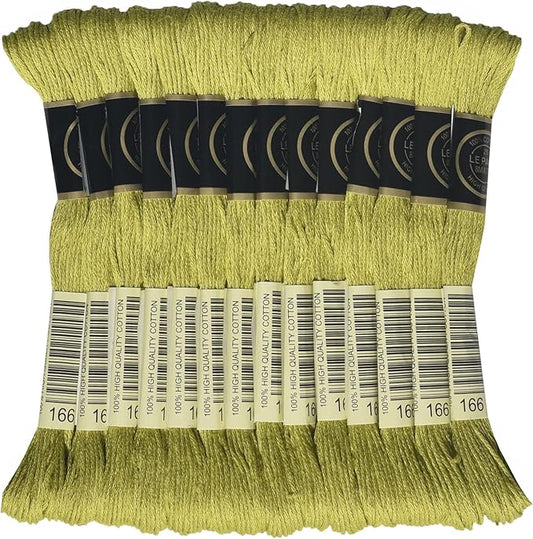 LE PAON Embroidery Floss, 14-Pack Six Strands 100% Long Staple Cotton Embroidery Thread, 8.7-Yard，Color Number：166,Lime Green