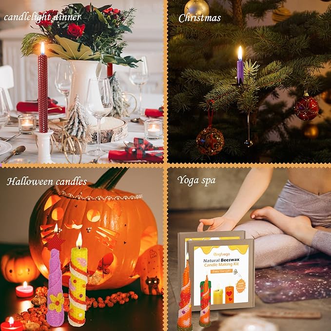 Bingfuego Beeswax Candle Making Kit for Kids - 12 Sheets for Rolling, Natural Candle Making Kit (Classic Color, 8 x 8 Inch)