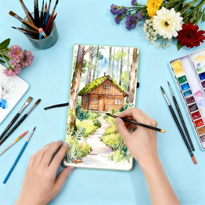 Mlife Square Watercolor Sketchbook,100% Cotton,300gsm/140lb,Acid-Free,Watercolor Journal for Artists Adults Students,4.7 * 4.7 Inches(Red Feather)