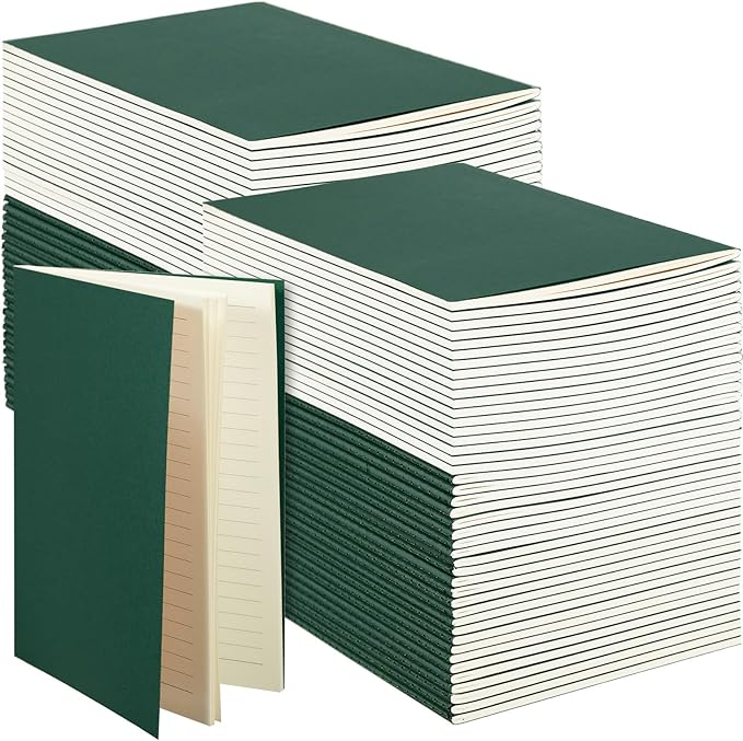 mimorou 100 pcs journals notebooks bulk - kraft softcover a5 small notebooks 5.5 inch x 8.3 inch notepads with 60 page 30 sheet for writing sketch travel office supplies(green,lined)
