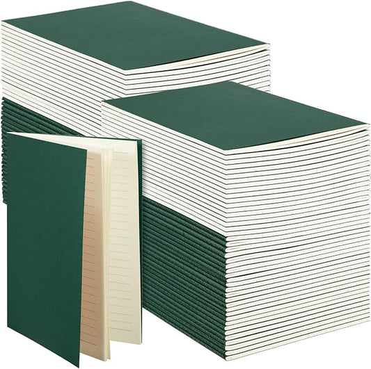 mimorou 100 pcs journals notebooks bulk - kraft softcover a5 small notebooks 5.5 inch x 8.3 inch notepads with 60 page 30 sheet for writing sketch travel office supplies(green,lined)