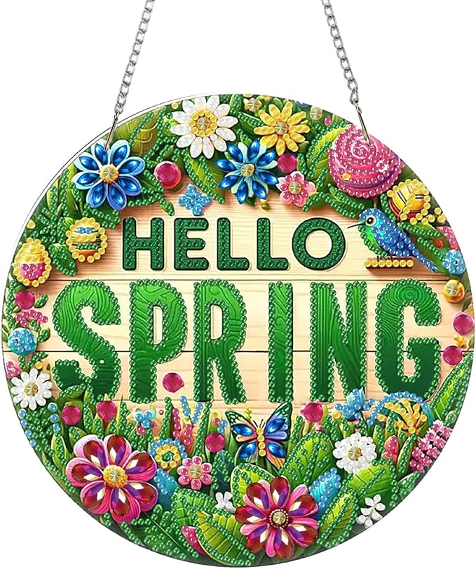 BAWKENTON Spring Hanging Diamonds Art kit for Adult, DIY Diamonds Painting Art Kit, 7.68x7.68in Acrylic Diamonds Painting Board Kit Ornament, Special Crystal Diamond Hanging Ornament