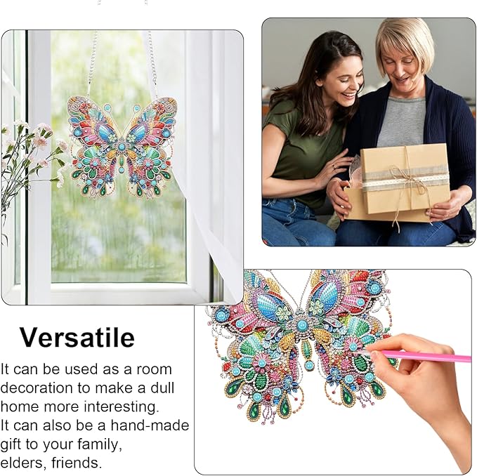 Diamond Art Painting Hanging Pendant, DIY Butterfly 5D Special Shape Crystal Diamond Art Partial Mosaic Making Craft Wreath Ornaments, Large size Home wall decor window decoration Handmade Gift
