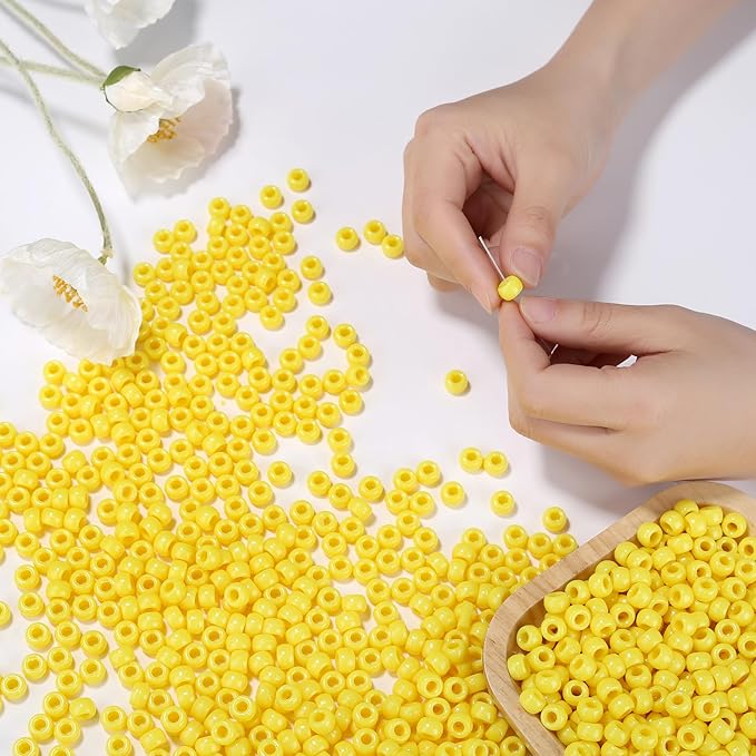 1000Pcs 9mm Yellow Plastic Pony Beads for Friendship Bracelets, Hair Beads, Crafts