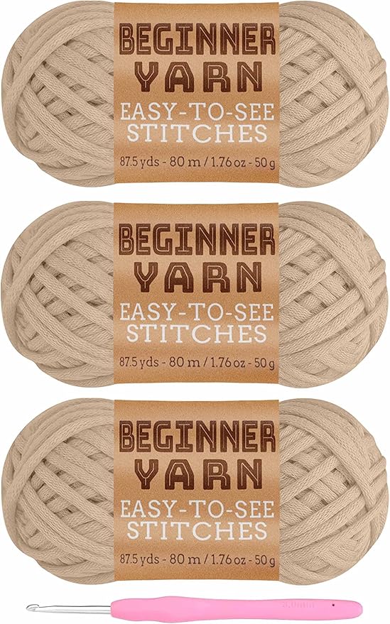3x50g Beginners Light Brown Yarn, 260 Yards Light Brown Yarn for Crocheting Knitting, Easy-to-See Stitches, Worsted Medium #4, Chunky Thick Cotton Nylon Blend Yarn Yarn for Crocheting