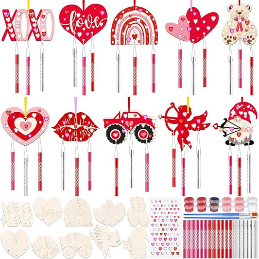 JellyArch 30 Pack Valentine's Day Crafts for Adults, Heart Wind Chime Making Kit Make Your Own Wind Chime Wooden Ornaments for DIY Crafts Activity Birthday Decoration