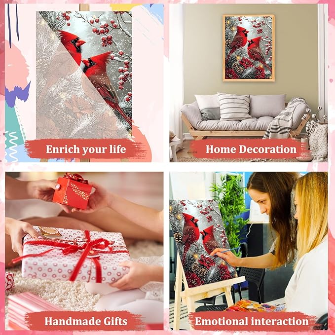 MAXBYE Cardinal Paint by Number, Snow Scene Adults' Paint by Number Kits, DIY Acrylic Paint Kit for Adults Beginners, Christmas Berries Oil Paint by Numbers Canvas for Home Wall Decor 12x16inch