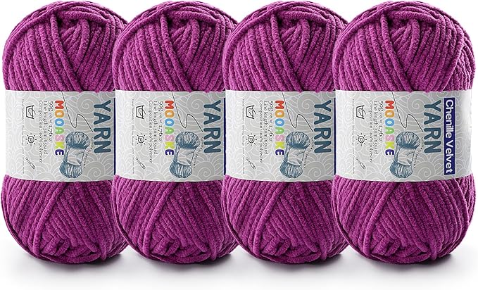 4 Pac Chenille Yarn for Crocheting - Blanket Yarn for Crocheting - Fluffy Yarn for Crochet, Baby Yarn for Crocheting Soft Blankets Weight Per Roll 50g/1.76oz, Length 60m/65yard (Violet)