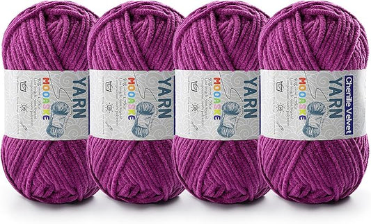4 Pac Chenille Yarn for Crocheting - Blanket Yarn for Crocheting - Fluffy Yarn for Crochet, Baby Yarn for Crocheting Soft Blankets Weight Per Roll 50g/1.76oz, Length 60m/65yard (Violet)