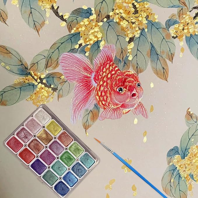 40 Color Forestry Shifting Watercolor Painting Set，Metallic Color Watercolor Paints，Glitter Water Colour Solid Paint Box for Kids Adults Beginners Artists