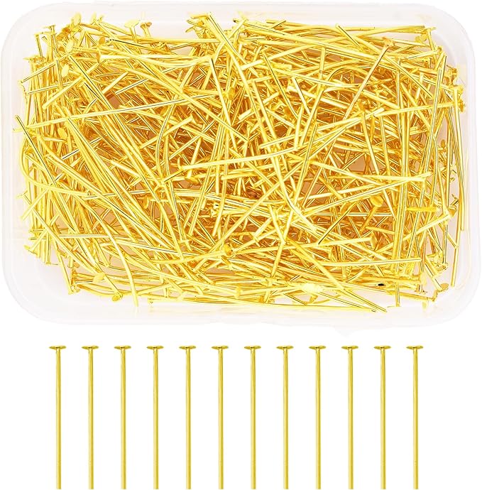 Mandala Crafts 1.5 Inch Gold Flat Head Pins for Jewelry Making Earring Making Supplies – 300 PCs Jewelry Findings for Making Earring DIY Bracelets Rosary Charms