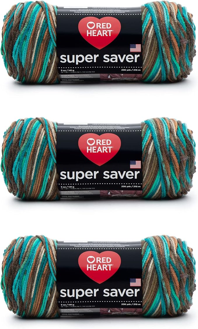 Red Heart Super Saver Yarn, 3 Pack, Reef 3 Count
