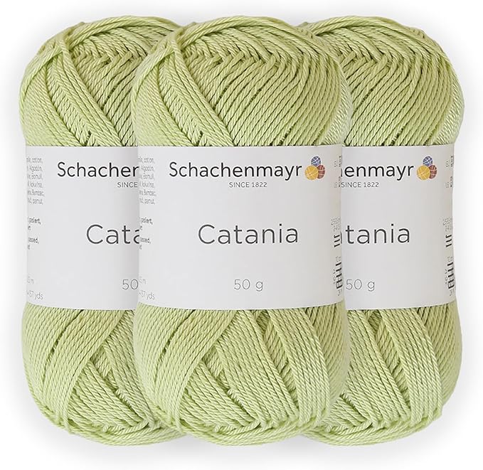 3 Skein/Pack Schachenmayr (SMC) Catania Originals Yarn, Each Ball 1.76 Oz (50gr) / 136 Yards (125 m), 100% Mercerized Cotton for Knitting and Crochet Yarn, Sport Weight, 392 - Yellow Green