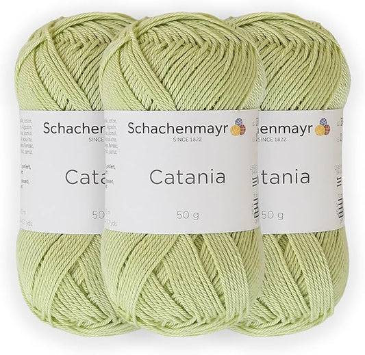 3 Skein/Pack Schachenmayr (SMC) Catania Originals Yarn, Each Ball 1.76 Oz (50gr) / 136 Yards (125 m), 100% Mercerized Cotton for Knitting and Crochet Yarn, Sport Weight, 392 - Yellow Green