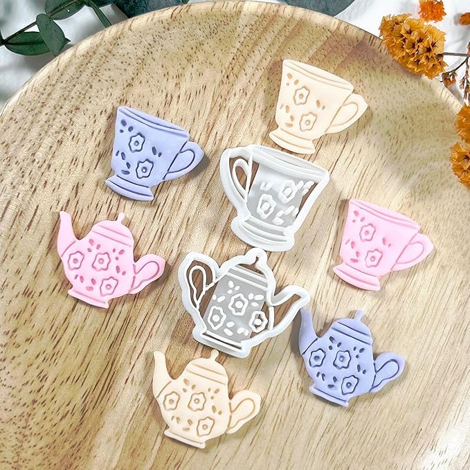 Xaekicr Vintage Tea Set Polymer Clay Cutters – 2 PCS Teapot and Teacup Clay Earring Cutters Set, Clay Tools for Polymer Clay Molds and Jewelry Making DIY