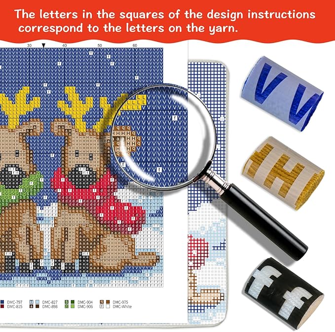ZFFLYH Latch Hook Kits Christmas, Latch Hook Kits for Beginners with Christmas Pattern Printed Canvas Crochet Gift, 43X43cm, 2 Christmas Deer