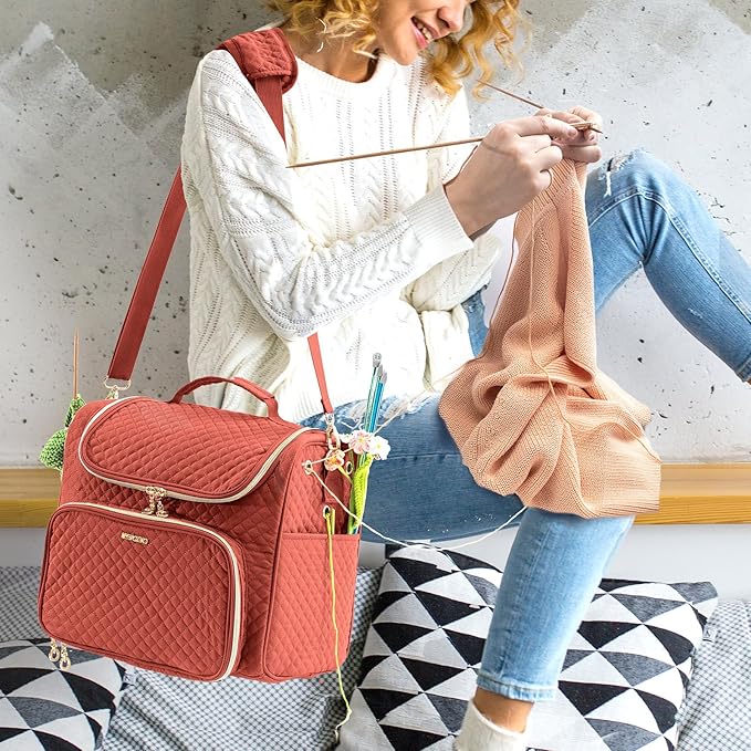 Crochet Bag Organizer, Quilted Storage Bag with Hanging Hook, Yarn Holder for Knitting & Crochet Accessories, Mother's Day Gift