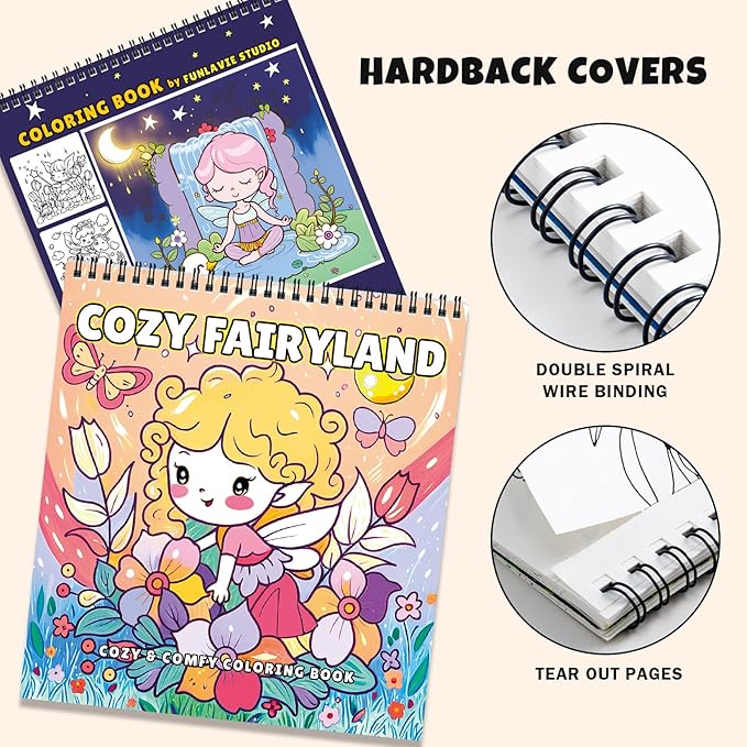 Cozy Coloring Book for Adults and Kids – Featuring Cozy Fairyland and Dreamy Flower Fairy Scenes, Bold and Easy, Cute Coloring Book for Teen Relaxation & Mindfulness Gift for Women, Spiral Bound