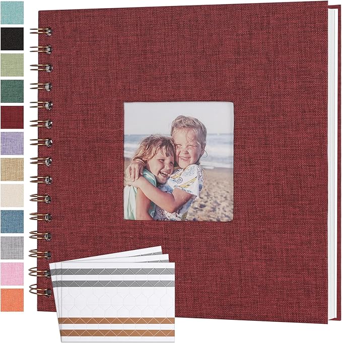 Scrapbook Photo Album 8x8 Inches 40 Pages Hardcover Kraft Paper Linen Cover Scrap Book Memory Book DIY Scrapbook Albums for Wedding Baby Boyfriend Travel Anniversary Family, Red