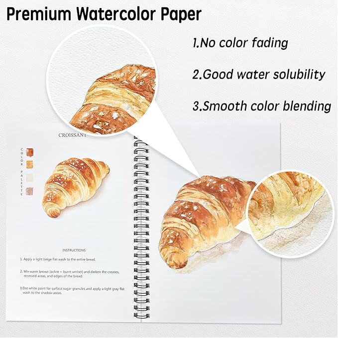 SLWBZ Watercolor Workbook Baking, 15 Different Patterns of Original DIY Designs, Beginner-Friendly Watercolor Workbooks, (Baking, Without Palette)