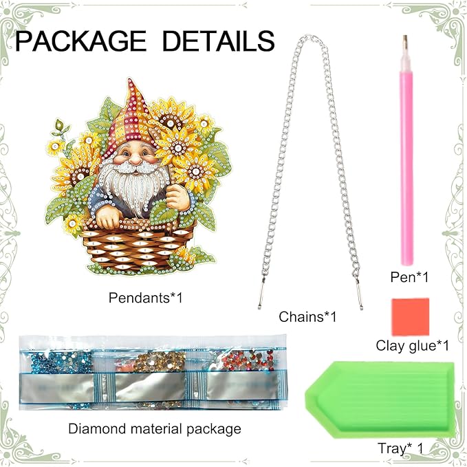 AiYuanzsh Gnome Diamond Art Kits for Adults – Sunflower Gnome Diamond Painting Hanging Ornament, 5D DIY Diamond Art Kit for Home Décor, Window, Gift & Suncatcher