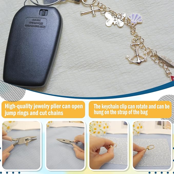 LEIOSAGN 408Pcs Lip Gloss Keychain Making Kit with 20 Keychain Clips, 20 Extender Chains, 106 Mixed Charms, 240 Jump Rings, Resealable Pouch Bags, Plier, Jewelry Making Supplies for DIY