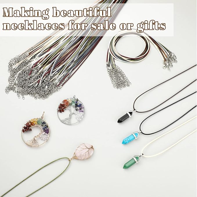 Tudomro 100 Pieces Waxed Leather Necklace Cord Bulk with Clasp Necklace Bracelet Chains String Rope Cord for Jewelry Making Pendants Charms(Earth Tone,20 Inch)
