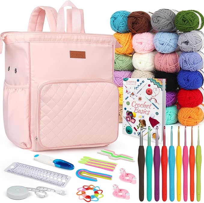 coopay traveling crochet kit for beginners adults, all in one crochet kit include knitting bag backpack crochet hooks crochet yarn for crocheting book crochet & knitting supplies, ideal crochet gift