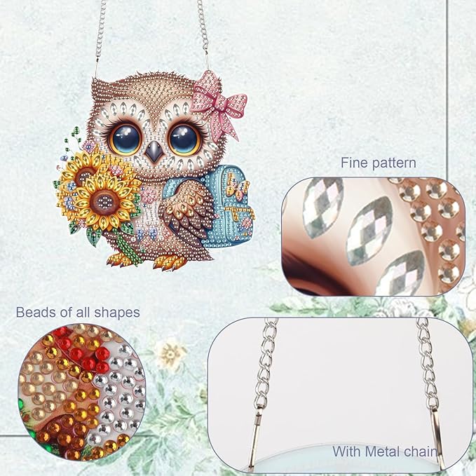 TDFERAN Diamond Pinting During owl Diamant Art Hanging Sign Onament Animal Pendants Wind Chimes Wall Hanging in Living Room Dorridor Diamond Art Hanging Sign Onamen DIY Decorations Ornaments