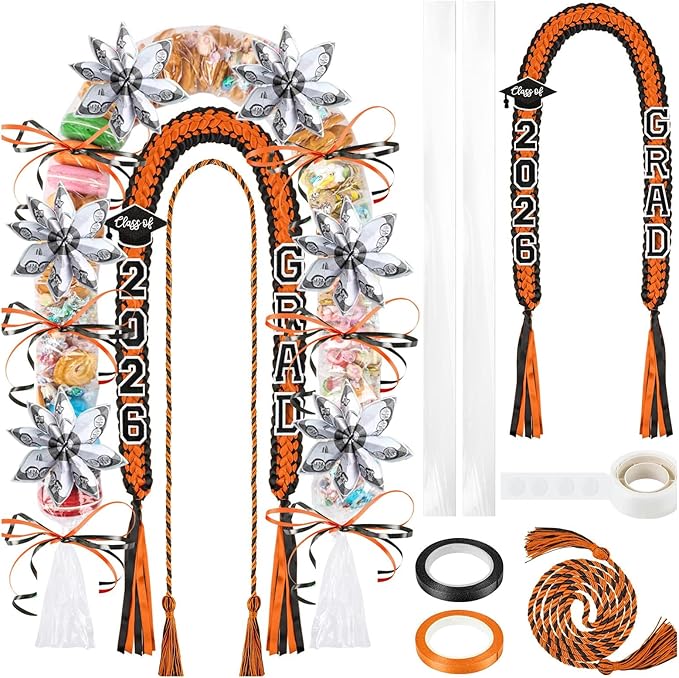 YLOLUL 16 Pcs Graduation Leis 2026 Graduation Candy Lei Kit with Honor Cord Class of 2026 Graduation Ribbon Money Lays Necklace Graduation Gift Party Accessories for Women Men