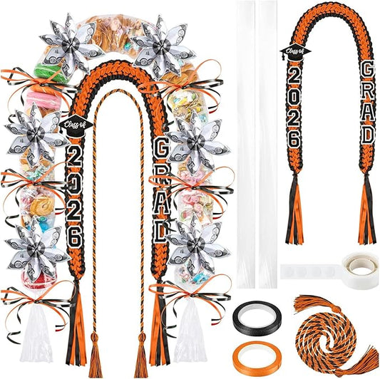 YLOLUL 16 Pcs Graduation Leis 2026 Graduation Candy Lei Kit with Honor Cord Class of 2026 Graduation Ribbon Money Lays Necklace Graduation Gift Party Accessories for Women Men
