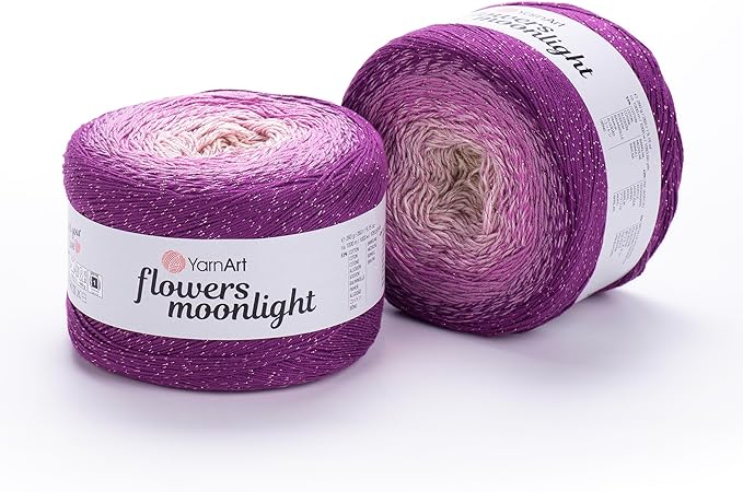 YarnArt Flowers Moonlight – Gradient Cotton Acrylic Yarn with Metallic Lurex, 9.17oz (250g), 1093 Yards – Shiny, Multicolor Cake Yarn for Crochet, Knitting, Shawls & DIY Projects (3290)