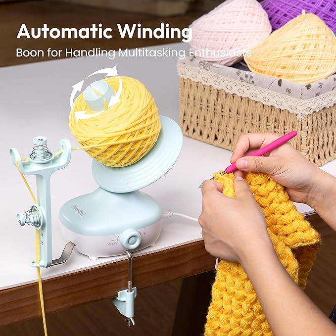 Electric Yarn Winder M1 for Crocheting, Compact Yarn Cake with Strong Tension, Stepless Speed, Automatic Wool Spinner, Ideal Helper for Knitting Lovers (Mint Green)