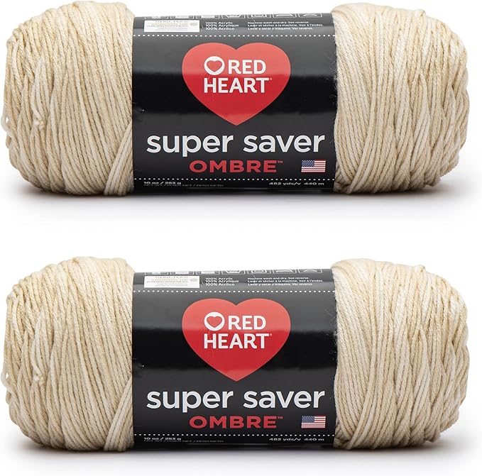 Red Heart Super Saver Ombre Sand Yarn - 2 Pack of 10oz/283g - Acrylic - 4 Medium (Worsted) - 482 Yards - Knitting/Crochet