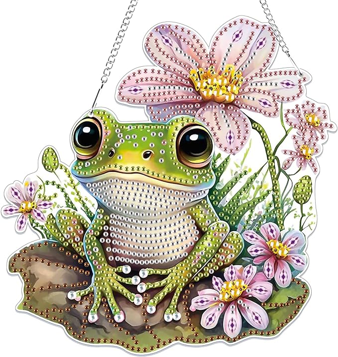 Bowetile Frog Diamond Art Hanging Kits for Adults, 5D Special Shape Diamond Painting Pendant Kits, Animal Gem Art Suncatchers Painting Ornament for Home Garden Wall Decor